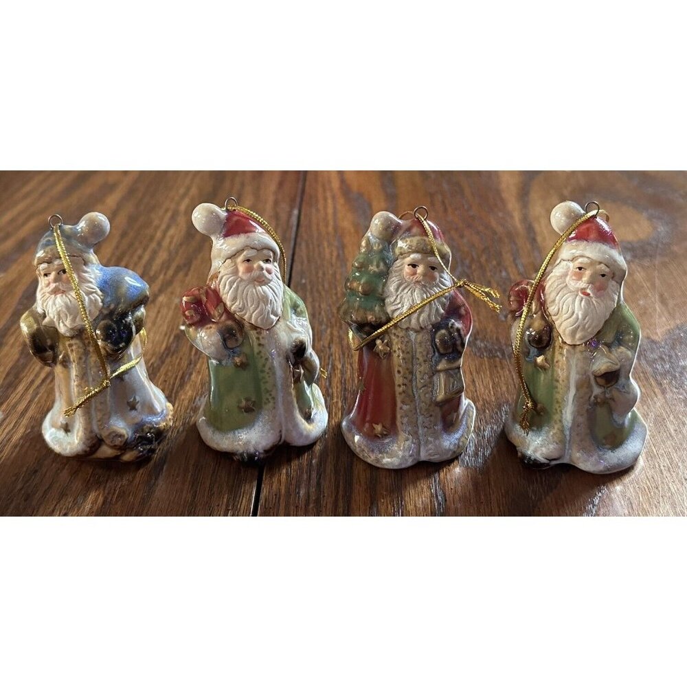 Ceramic Christmas Santa Bells Ornaments 4”‎ Set of 4 FLAW One Missing Ringer